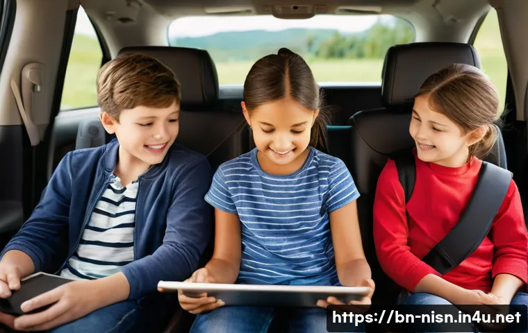 니산 패스파인더의 가족용 SUV 적합성 - **Prompt 1: Family Road Trip Comfort**
    "A heartwarming scene inside a spacious, modern Nissan Pa...