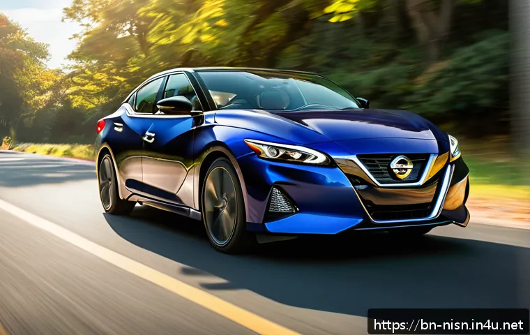 니산 맥시마와 혼다 어코드 비교 - A dynamic highway scene featuring a sleek Nissan Maxima in motion, showcasing its sporty design and ...