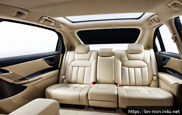 니산 패스파인더와 쉐보레 트래버스 비교 - A modern family SUV interior scene showcasing the spacious seating of a Nissan Pathfinder with three...